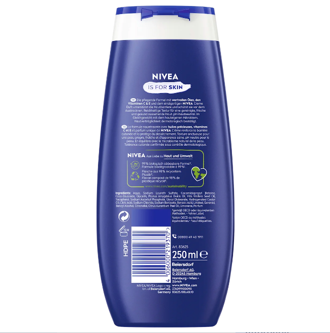 NIVEA Care Shower Cream Care & Nivea Scent, 250 ml