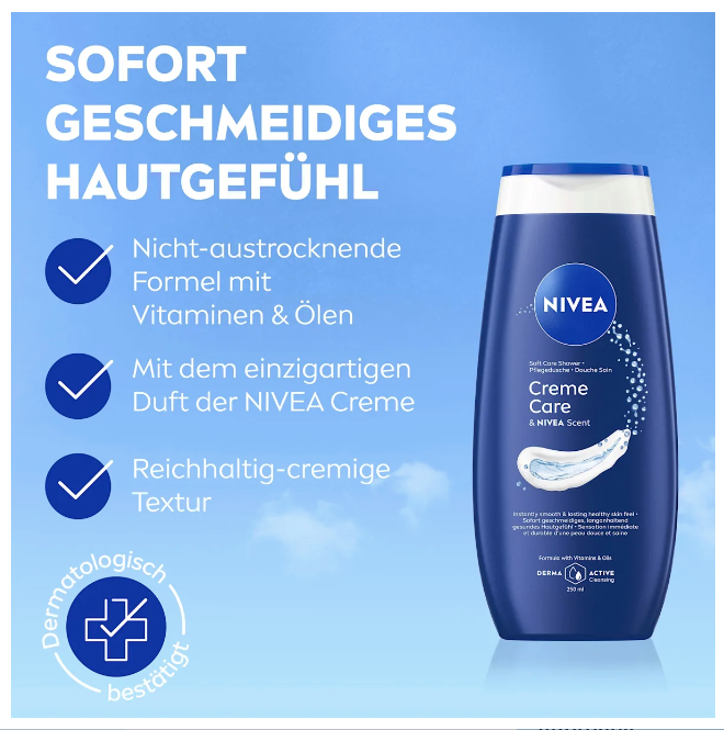NIVEA Care Shower Cream Care & Nivea Scent, 250 ml