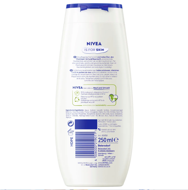 NIVEA Rose & Almond Oil Shower Gel, 250 ml