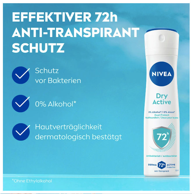 NIVEA Antiperspirant deodorant spray Dry Active, 150 ml