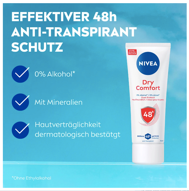 NIVEA Antiperspirant deodorant cream Dry Comfort, 75 ml