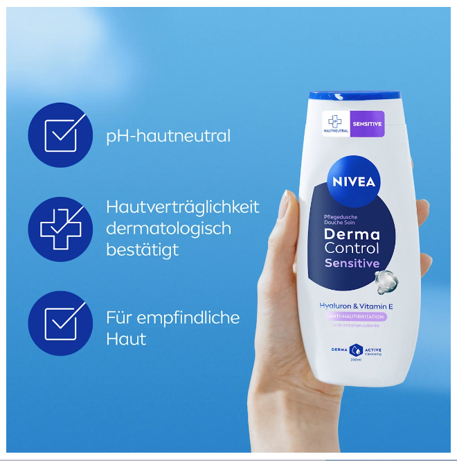 NIVEA Derma Control Sensitive Shower Gel, 250 ml