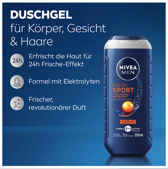 NIVEA MEN Fresh Sport 5in1 shower gel, 250 ml